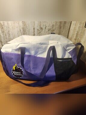Like New Planet Fitness Purple & White Shoulder Gym Bag with Front Pockets Clean